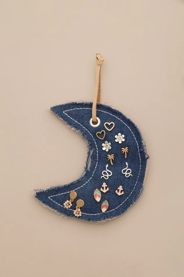 Denim Moon Stud Set Two Tone Women Lucky Brand Jewelry