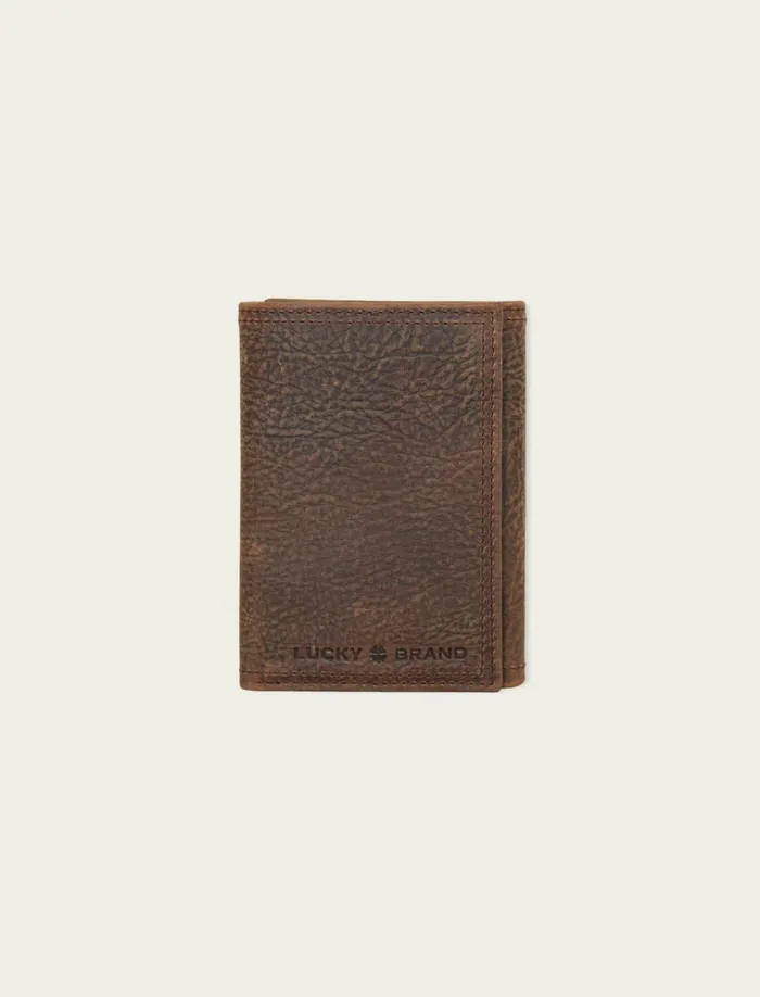 Double Stitched Leather Trifold Wallet Dark Brown Men Lucky Brand Bags and Wallets