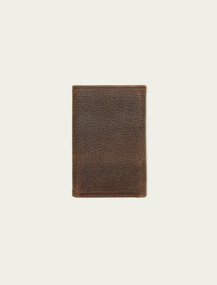 Double Stitched Leather Trifold Wallet Dark Brown Men Lucky Brand Bags and Wallets