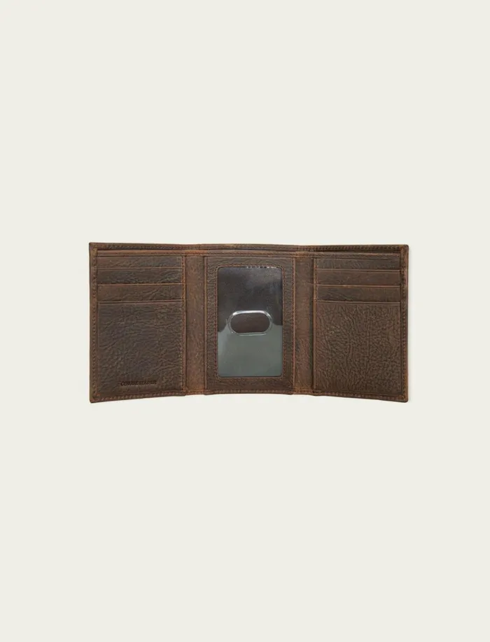 Double Stitched Leather Trifold Wallet Dark Brown Men Lucky Brand Bags and Wallets