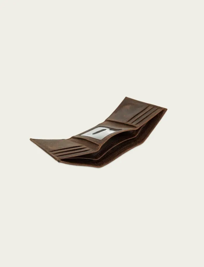 Double Stitched Leather Trifold Wallet Dark Brown Men Lucky Brand Bags and Wallets