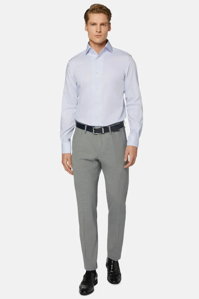 Dress Shirts Men Boggi Milano Regular Fit Blue Checked Cotton And Tencel Shirt Blue