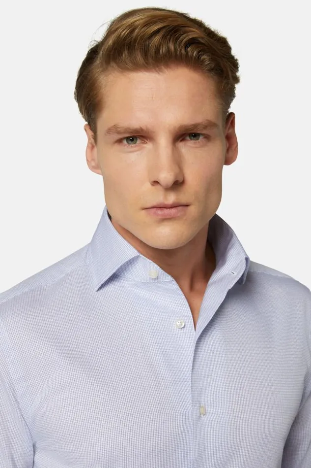 Dress Shirts Men Boggi Milano Regular Fit Blue Checked Cotton And Tencel Shirt Blue Dress Shirts Men Boggi Milano Regular Fit Blue Checked Cotton And Tencel Shirt Blue