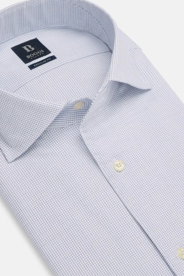 Dress Shirts Men Boggi Milano Regular Fit Blue Checked Cotton And Tencel Shirt Blue Dress Shirts Men Boggi Milano Regular Fit Blue Checked Cotton And Tencel Shirt Blue