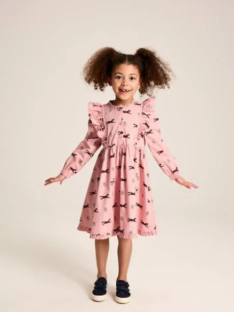 Dresses Girls Joules Pink Horse Print Long Sleeve Frilled Dress