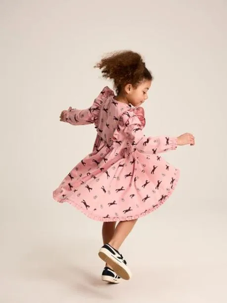 Dresses Girls Joules Pink Horse Print Long Sleeve Frilled Dress