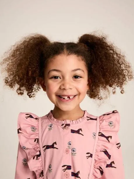 Dresses Girls Joules Pink Horse Print Long Sleeve Frilled Dress