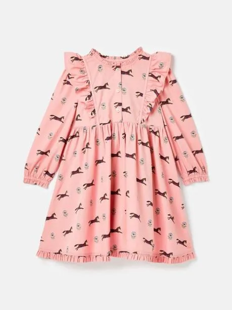 Dresses Girls Joules Pink Horse Print Long Sleeve Frilled Dress