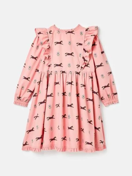 Dresses Girls Joules Pink Horse Print Long Sleeve Frilled Dress