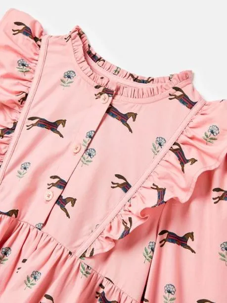 Dresses Girls Joules Pink Horse Print Long Sleeve Frilled Dress
