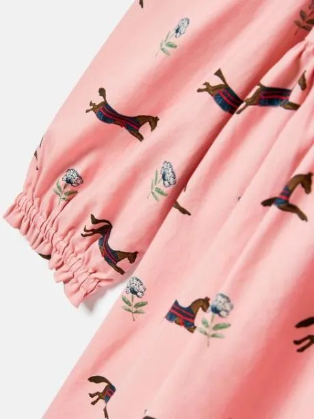 Dresses Girls Joules Pink Horse Print Long Sleeve Frilled Dress