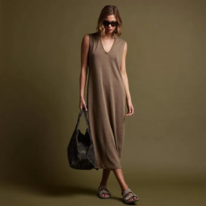 DressesJumpsuits Women James Perse Linen Jersey Column Dress Old Gold