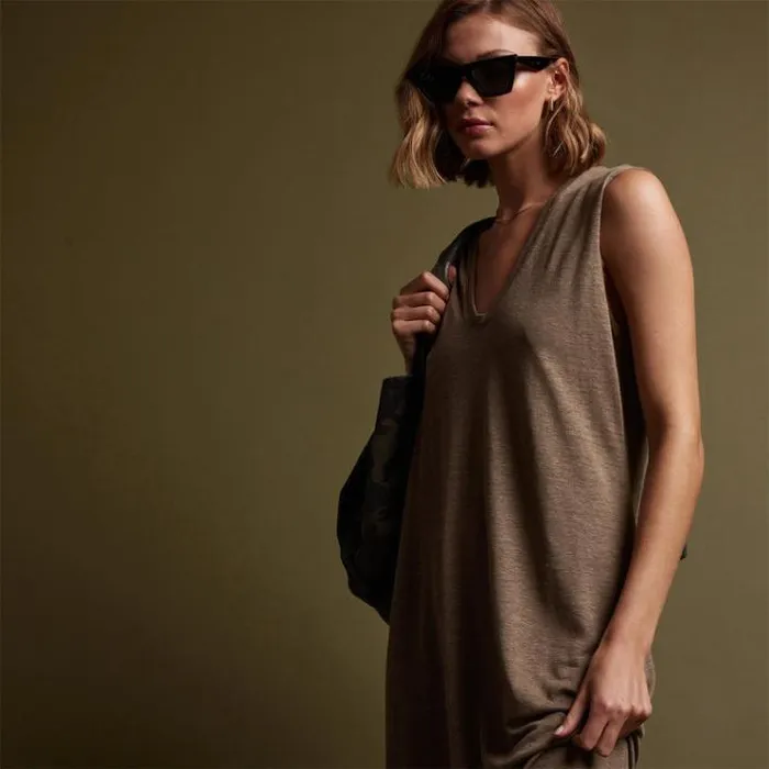 DressesJumpsuits Women James Perse Linen Jersey Column Dress Old Gold