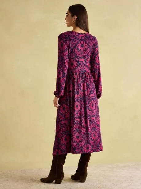 Dresses Women Joules Red and Navy Long Sleeve Midaxi Dress