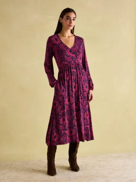 Dresses Women Joules Red and Navy Long Sleeve Midaxi Dress