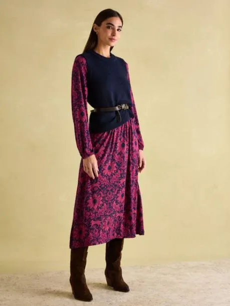 Dresses Women Joules Red and Navy Long Sleeve Midaxi Dress
