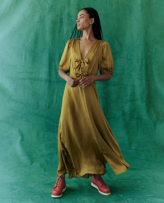 Dresses Women The Great The Gilded Dress Gold Leaf Dresses Women The Great The Gilded Dress Gold Leaf