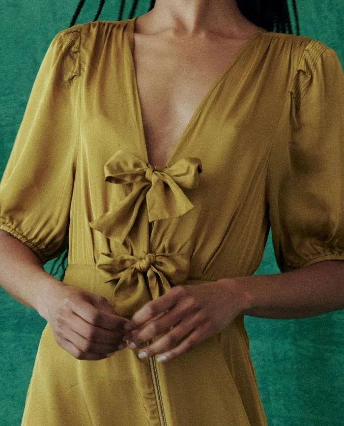 Dresses Women The Great The Gilded Dress Gold Leaf Dresses Women The Great The Gilded Dress Gold Leaf