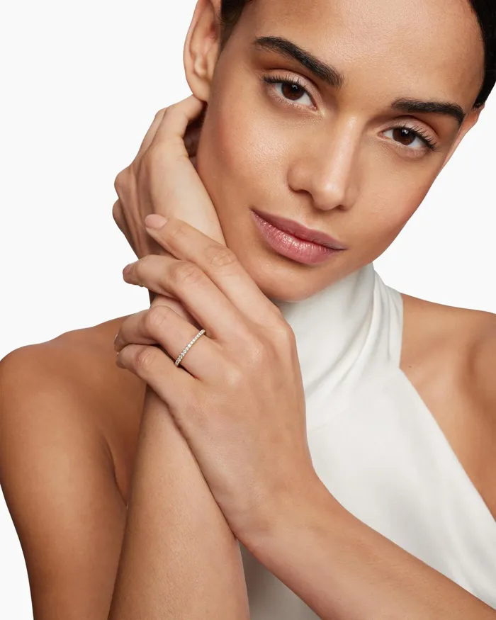 DY Eden Band Ring In 18K Yellow Gold With Pav 185mm Women David Yurman Band DY Eden Band Ring In 18K Yellow Gold With Pav 185mm Women David Yurman Band