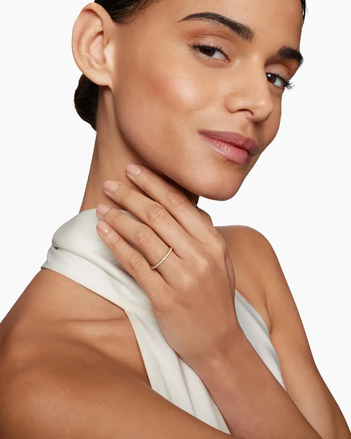 DY Eden Band Ring In 18K Yellow Gold With Pav 185mm Women David Yurman Band DY Eden Band Ring In 18K Yellow Gold With Pav 185mm Women David Yurman Band