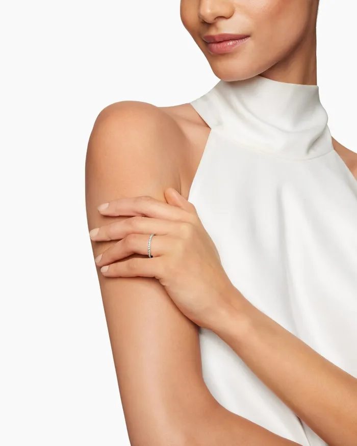 DY Eden Partway Band Ring In Platinum With Diamonds 185mm Women David Yurman Band DY Eden Partway Band Ring In Platinum With Diamonds 185mm Women David Yurman Band