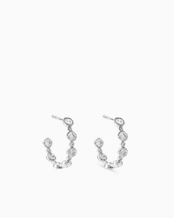 DY Starlight Hoop Earrings In 18K White Gold With Diamonds Women David Yurman Hoop DY Starlight Hoop Earrings In 18K White Gold With Diamonds Women David Yurman Hoop