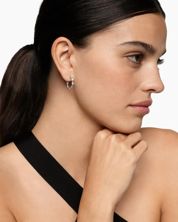 DY Starlight Hoop Earrings In 18K White Gold With Diamonds Women David Yurman Hoop DY Starlight Hoop Earrings In 18K White Gold With Diamonds Women David Yurman Hoop