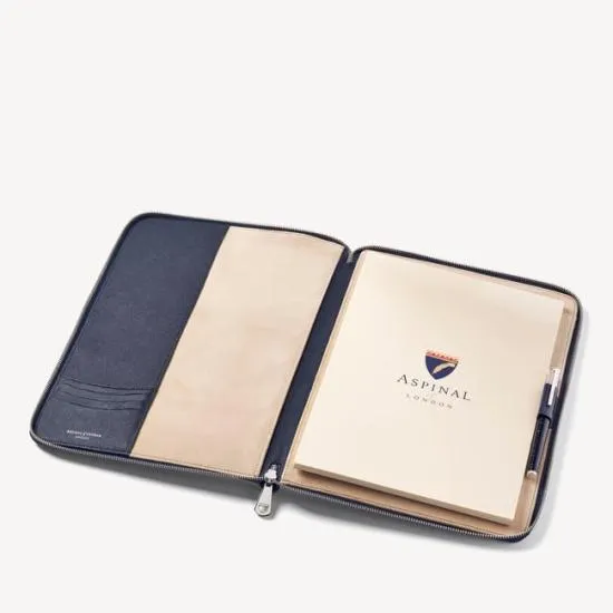 Executive A4 Zipped Padfolio Navy Saffiano Women Aspinal Of London Padfolios