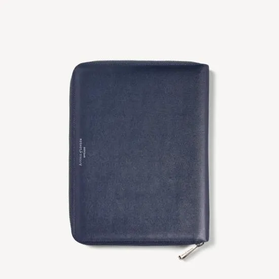 Executive A4 Zipped Padfolio Navy Saffiano Women Aspinal Of London Padfolios
