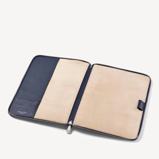 Executive A4 Zipped Padfolio Navy Saffiano Women Aspinal Of London Padfolios