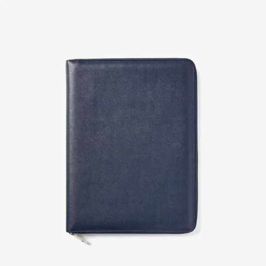 Executive A4 Zipped Padfolio Navy Saffiano Women Aspinal Of London Padfolios