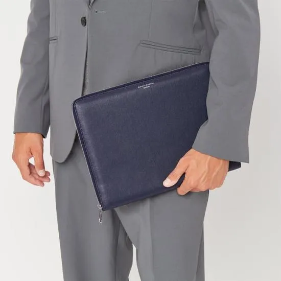 Executive A4 Zipped Padfolio Navy Saffiano Women Aspinal Of London Padfolios