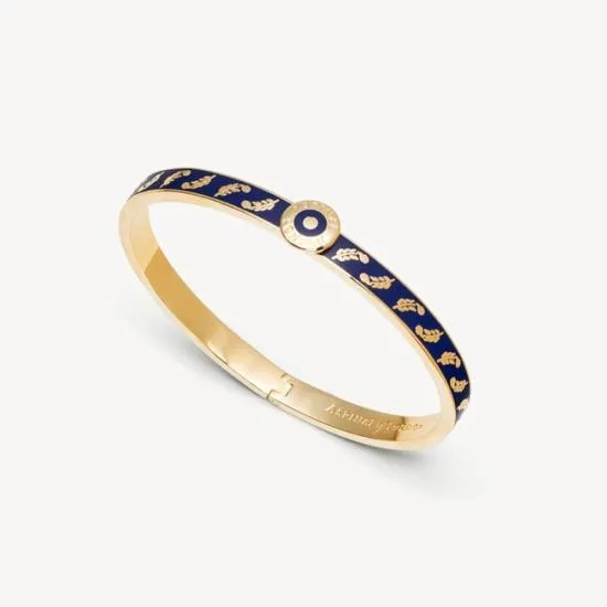 Feather Bangle Navy Enamel On 18ct Gold Plated Women Aspinal Of London Bangles and Bracelets