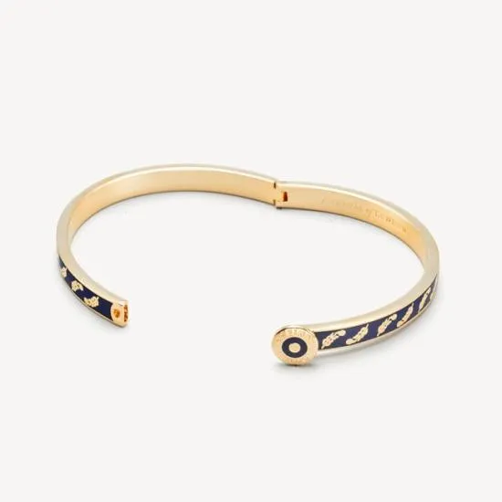 Feather Bangle Navy Enamel On 18ct Gold Plated Women Aspinal Of London Bangles and Bracelets