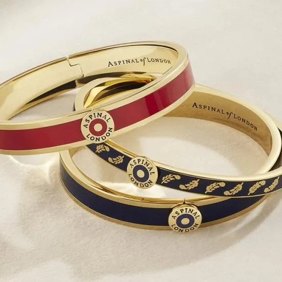 Feather Bangle Navy Enamel On 18ct Gold Plated Women Aspinal Of London Bangles and Bracelets