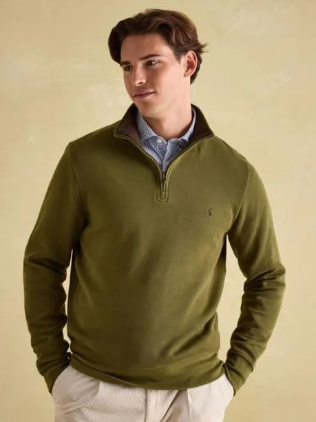 Fleeces and Sweatshirts Men Joules Khaki Green Quarter Zip Cotton Sweatshirt