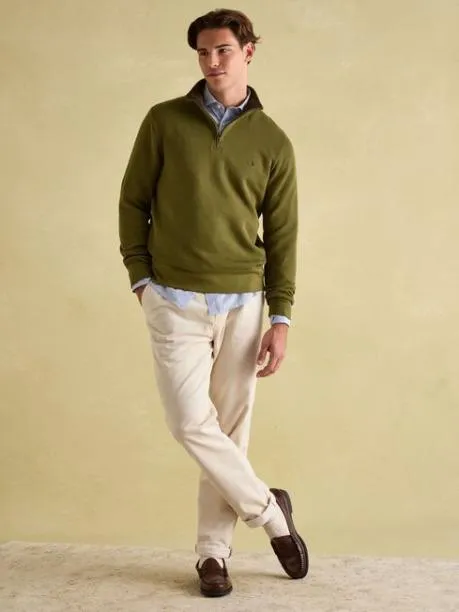 Fleeces and Sweatshirts Men Joules Khaki Green Quarter Zip Cotton Sweatshirt