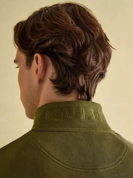 Fleeces and Sweatshirts Men Joules Khaki Green Quarter Zip Cotton Sweatshirt