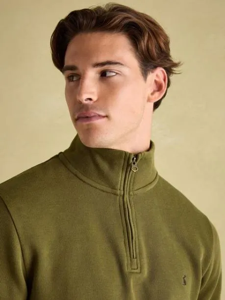 Fleeces and Sweatshirts Men Joules Khaki Green Quarter Zip Cotton Sweatshirt