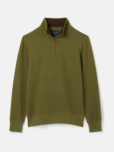 Fleeces and Sweatshirts Men Joules Khaki Green Quarter Zip Cotton Sweatshirt