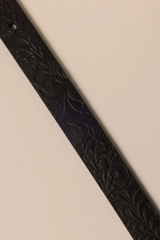 Floral Debossed Skinny Leather Belt Black Women Lucky Brand Belts