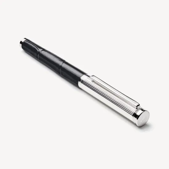Fountain Pen Deep Shine Black Croc Women Aspinal Of London Luxury Engraved Pens