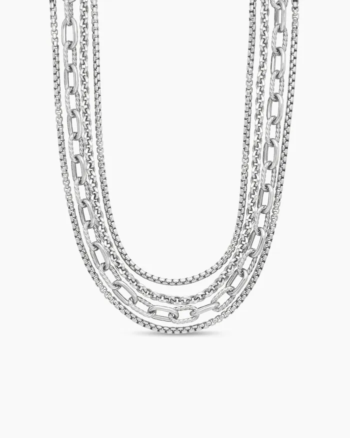 Four Row Mixed Chain Bib Necklace In Sterling Silver Women David Yurman Chain Four Row Mixed Chain Bib Necklace In Sterling Silver Women David Yurman Chain