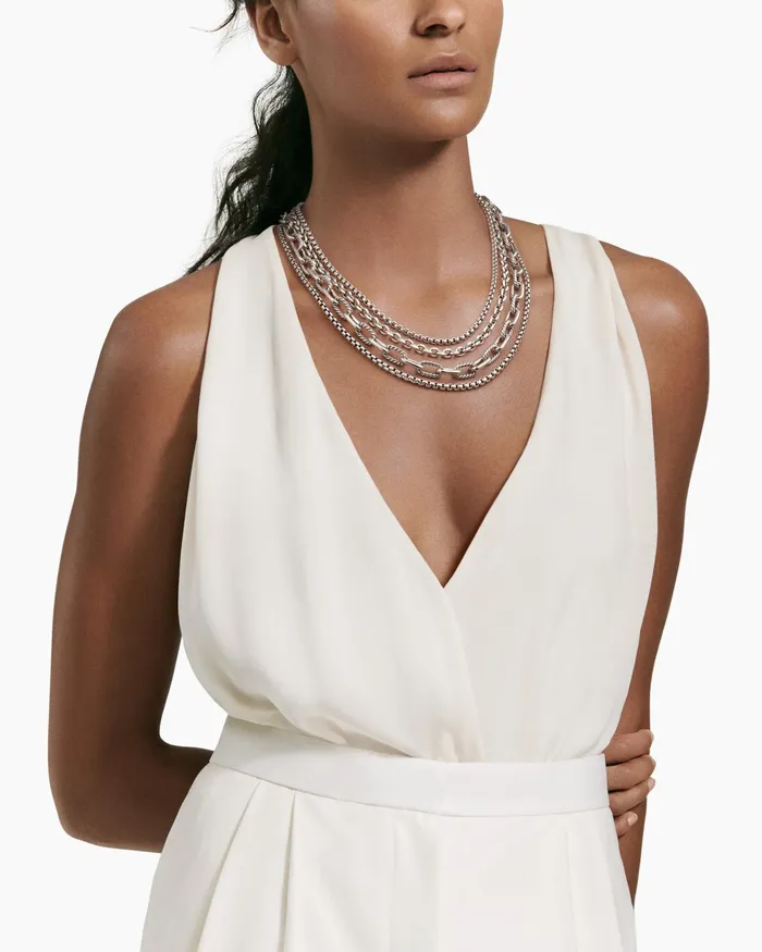 Four Row Mixed Chain Bib Necklace In Sterling Silver Women David Yurman Chain Four Row Mixed Chain Bib Necklace In Sterling Silver Women David Yurman Chain