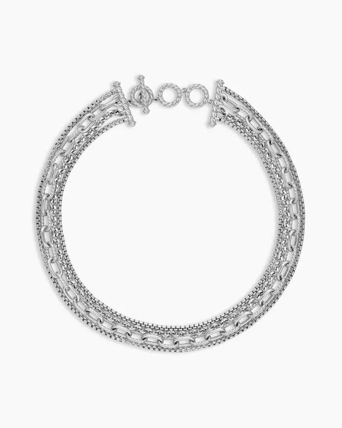 Four Row Mixed Chain Bib Necklace In Sterling Silver Women David Yurman Chain Four Row Mixed Chain Bib Necklace In Sterling Silver Women David Yurman Chain
