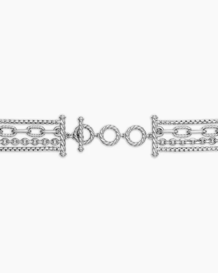 Four Row Mixed Chain Bib Necklace In Sterling Silver Women David Yurman Chain Four Row Mixed Chain Bib Necklace In Sterling Silver Women David Yurman Chain