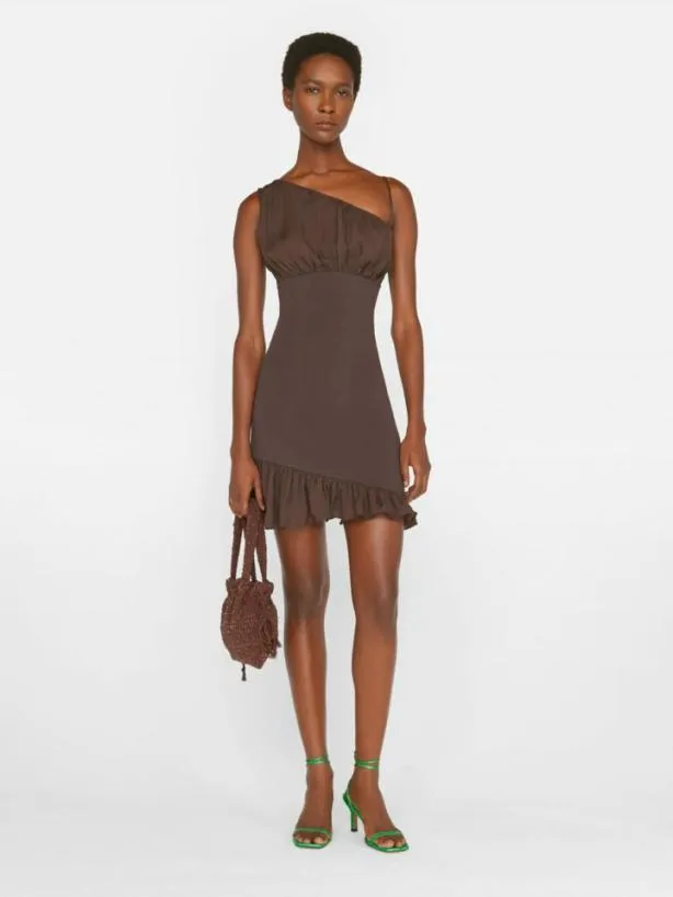Frame Asymmetrical Mini Dress In Chocolate Brown Chocolate Brown Women Dresses and Jumpsuits Frame Asymmetrical Mini Dress In Chocolate Brown Chocolate Brown Women Dresses and Jumpsuits