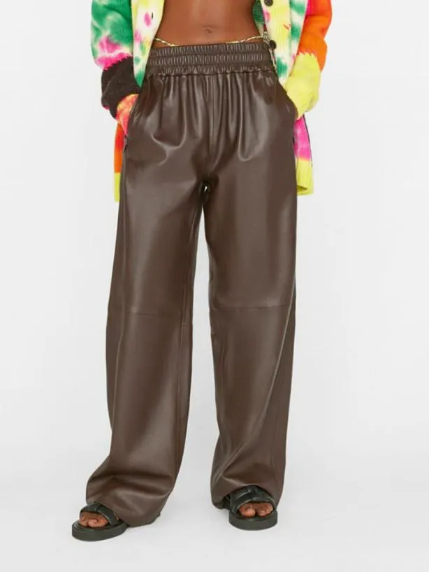 Frame Baggy Leather Trouser In Chocolate Brown Chocolate Brown Women Pants