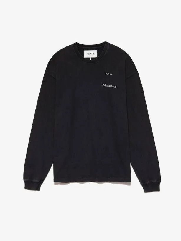 Frame Faded Washed Long Sleeve Tee In Faded Black Faded Black Men Tees