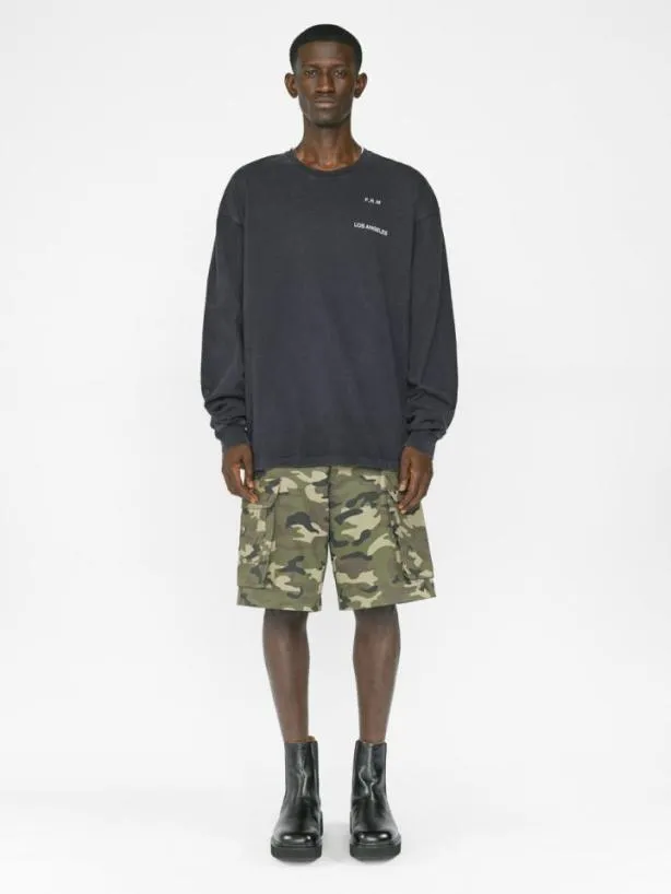 Frame Faded Washed Long Sleeve Tee In Faded Black Faded Black Men Tees